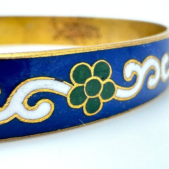 Cloisonne Enamel Brass Blue Red Green Black Vtg Set of 3 Bangle Bracelet  7.5 - Picture 4 of 16